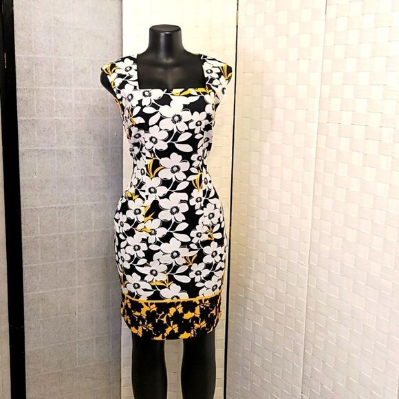 BRAND NEW LONDONTIMES COLORBLOCK FLORAL PATTERN SHORT SLEEVE DRESS - Picture 1 of 12